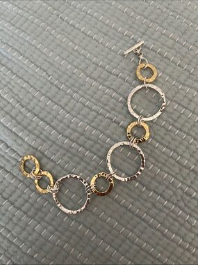 Two Tone Hammered Toggle Bracelet- 7.5”